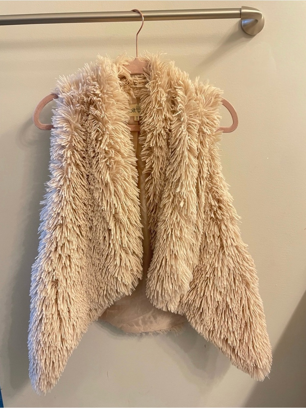 Jolt Cream Faux Fur Shag Vest for Kids